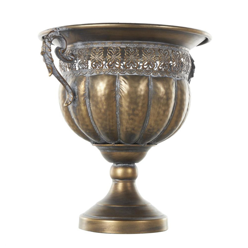 Stough Metal Urn Shaped Decorative Bronze Vase with Hammered Details and Cut Outs