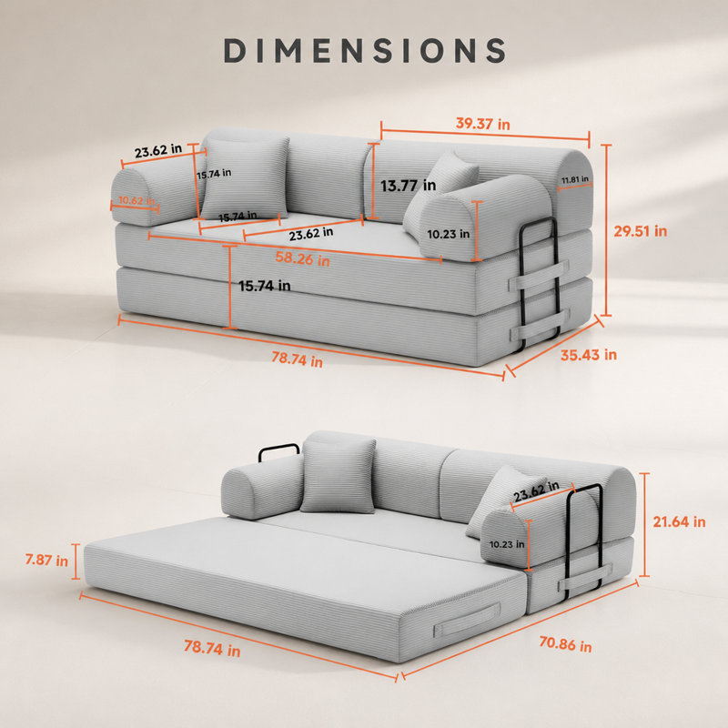 78.74'' Corduroy Sleeper Sofa