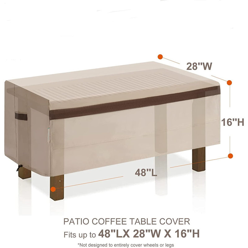 Housse pour table basse de patio avec garantie de 2 ans, H 16 po x l 48 po x P 28 po
