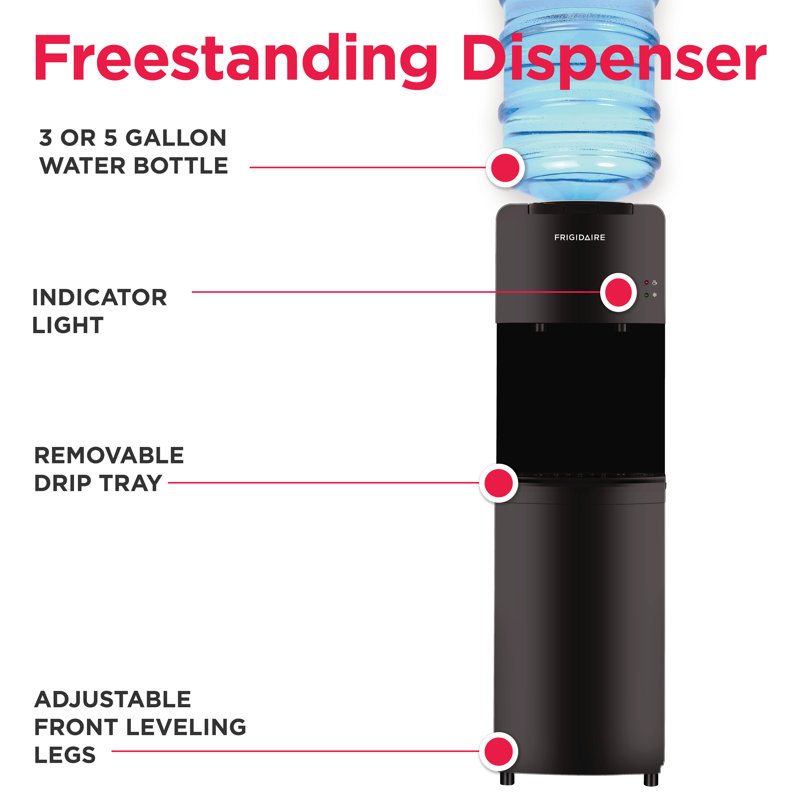 Frigidaire Hot & Cold Water Cooler Dispenser, Top Load Water Cooler for 3 and 5 Gallon Bottles, Black, Black