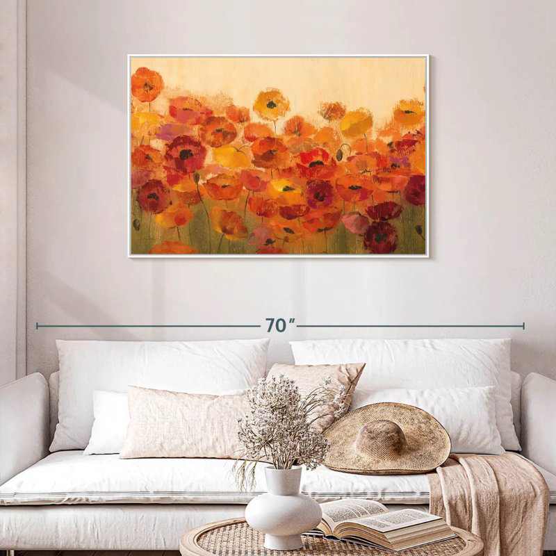 Coquelicots vibrants d'été, Cadre flottant blanc, 43 po x 29 po