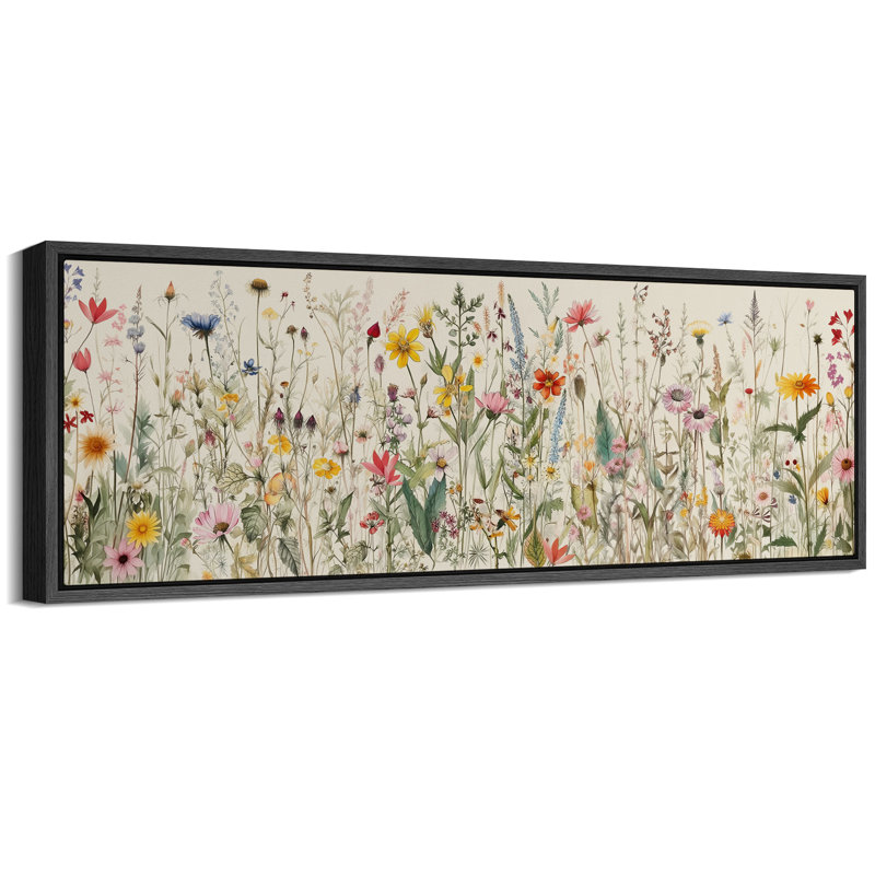 Aquarelle de fleurs sauvages vibrantes, H 20 po x l 60 po, Noir, noir, noir, noir