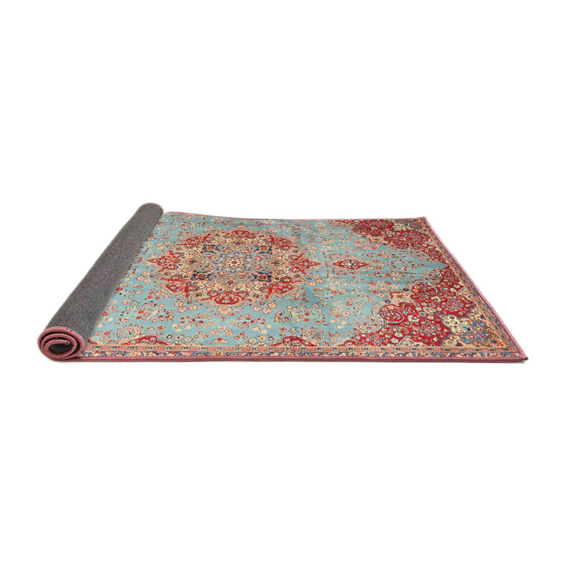 Bleu oriental/rouge/beige Tapis décoratif, Rond 7 pi