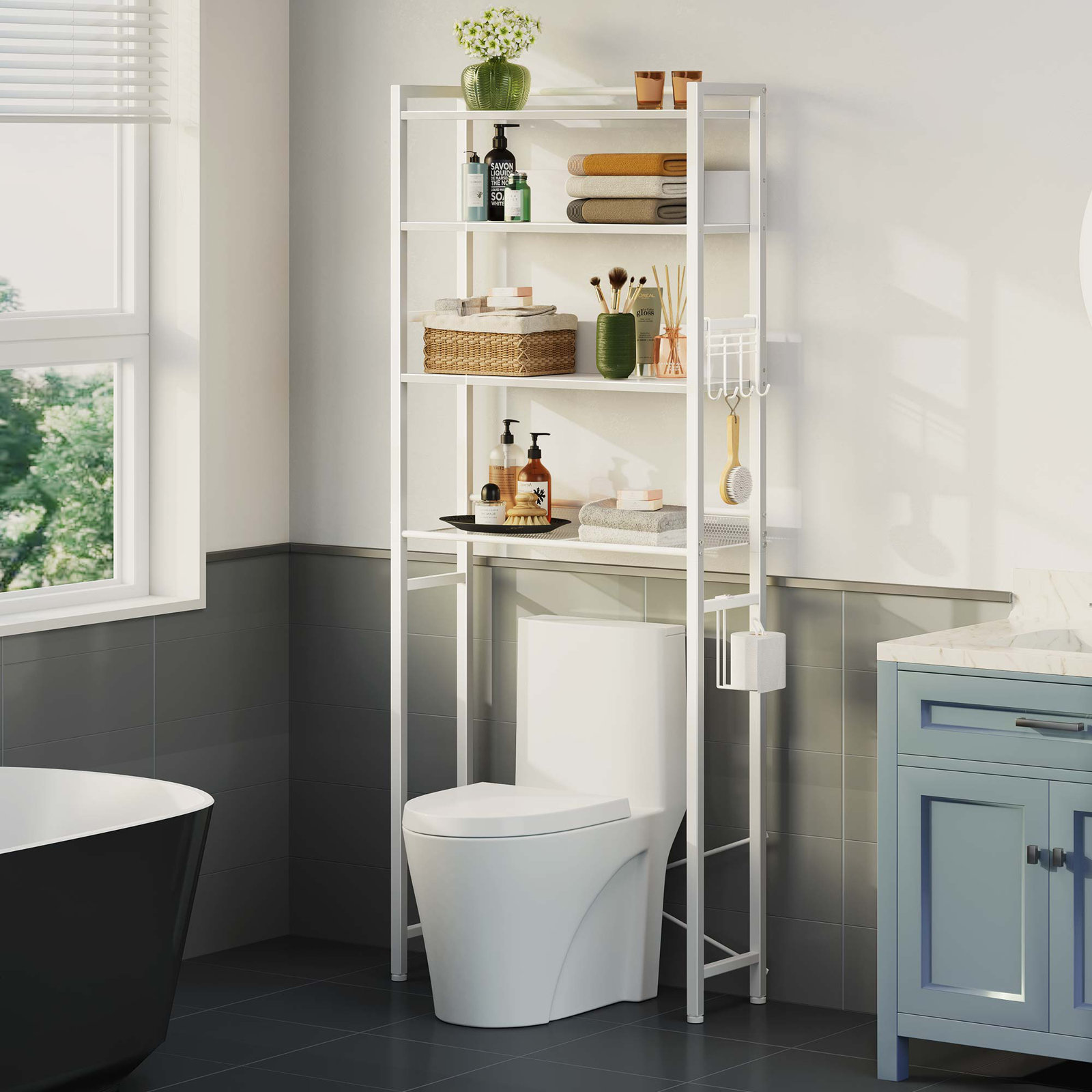 Calirose Over-The-Toilet Storage, White, 65.7" H X 23.6" W x 8.7" D