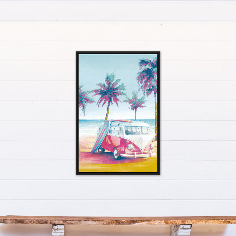 Beach Surfer Van sur toile, H 37,75 po x l 25,75 po x P 1,75 po, Cadre flottant noir