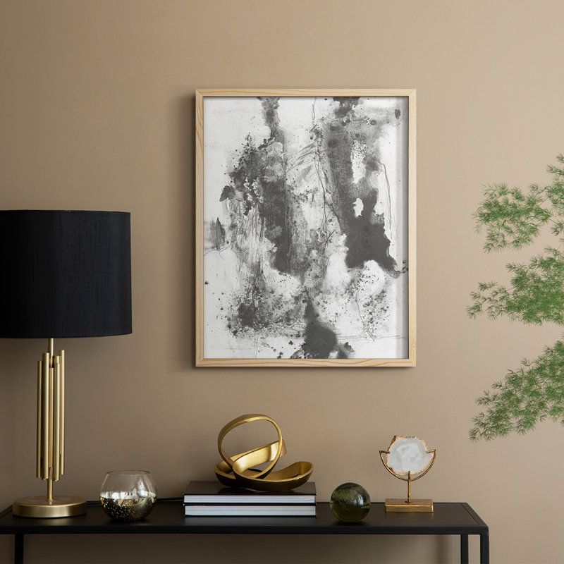 Graphite abstrait III, reproduction encadrée - bois massif, H 11 po x l 9 po
