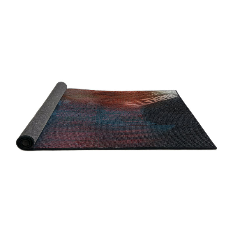 Tapis brun/bleu/rouge tissé à la machine, Rond 6 pi
