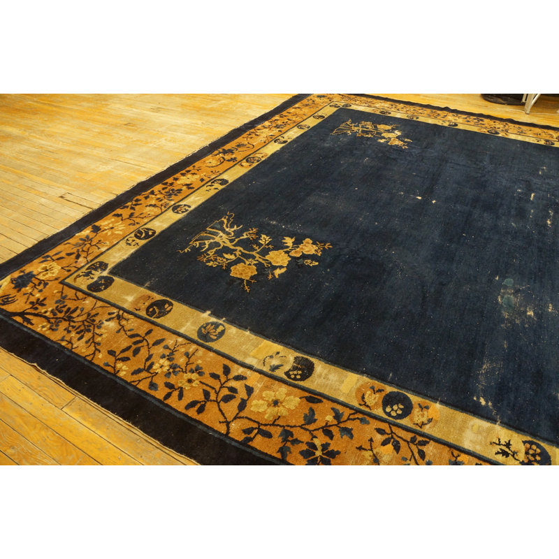 Large Size Blue Color Background Antique Peking Chinese Rug
