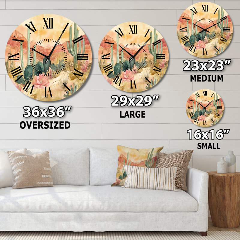 Éveil de la floraison du désert - Horloge murale silencieuse en métal du Sud-Ouest, Petit