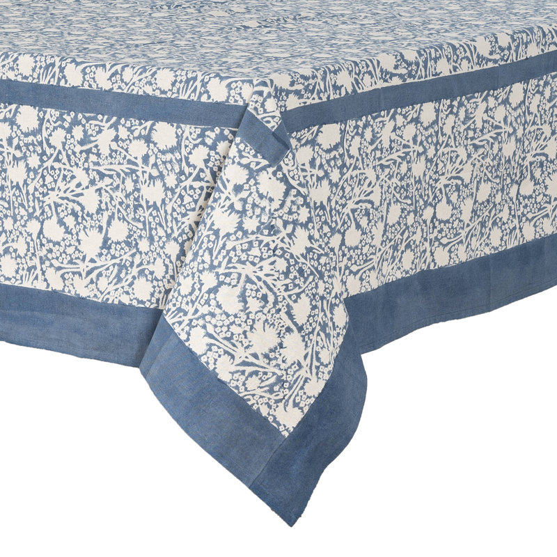 Meadows Handmade Floral Tablecloth, 128" x 71", Blue