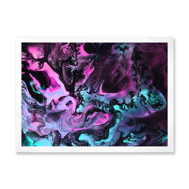 «Neon Green and Pink», reproduction d'art sur toile moderne, H 34 po x l 44 po, Cadre photo blanc
