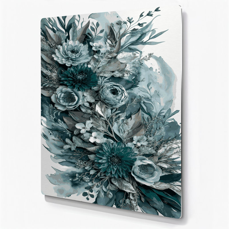 Aquarelle florale, art mural gris en métal 73