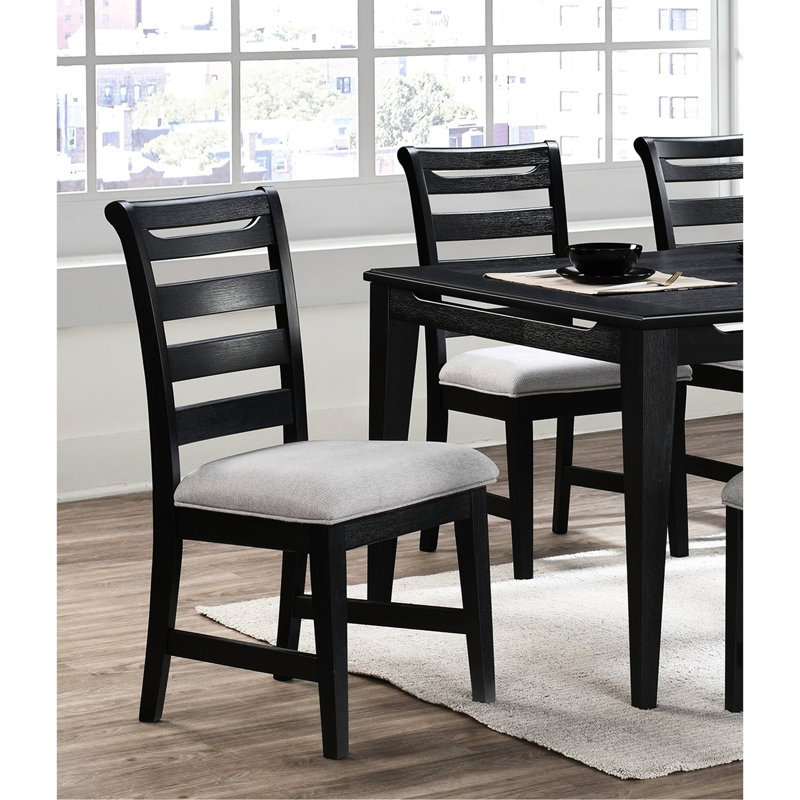 Modern Dining Chairs Of 2, Black Upholstered Cushion Seat, Back Frame, Rubberwood Construction 2pc Chairs, Feature,
