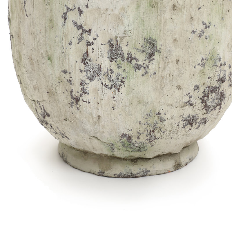 Antique Terracotta Vase, 10-Inch Tall Off-White Pot with Mossy Green Patina