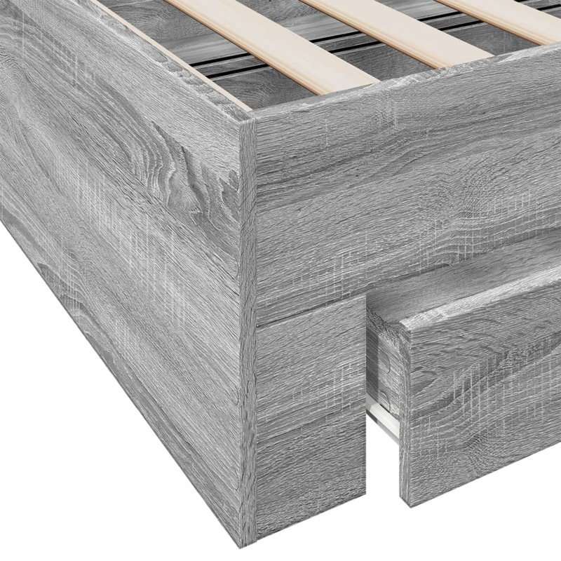 Vidaxl Bed Frame With Drawers Engineered Wood, Grey Sonoma, Small Single (2'6)