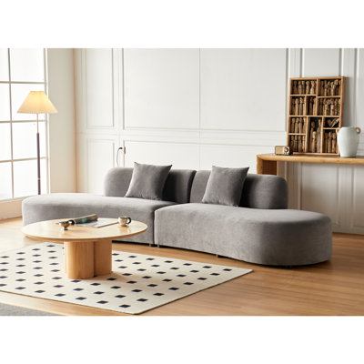 Canapé courbé avec coussins décoratifs, canapé de luxe en velours 6 places avec demi-lune et mousse haute densité