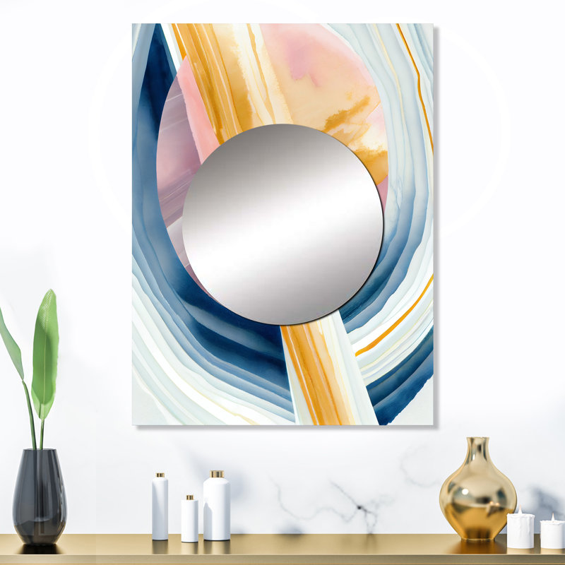 Leonoris large Golden Brush Stroke I - miroir unique à spirales abstraites, grand miroir mural moderne et contemporain, impression d'art en métal