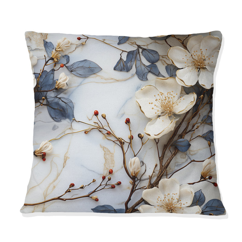 Magnolias Vein White And Blue Marble Pattern - Throw PillowAbstract Coral Reef Multicolor Azure - Throw Pillow, 18"H x 18"W