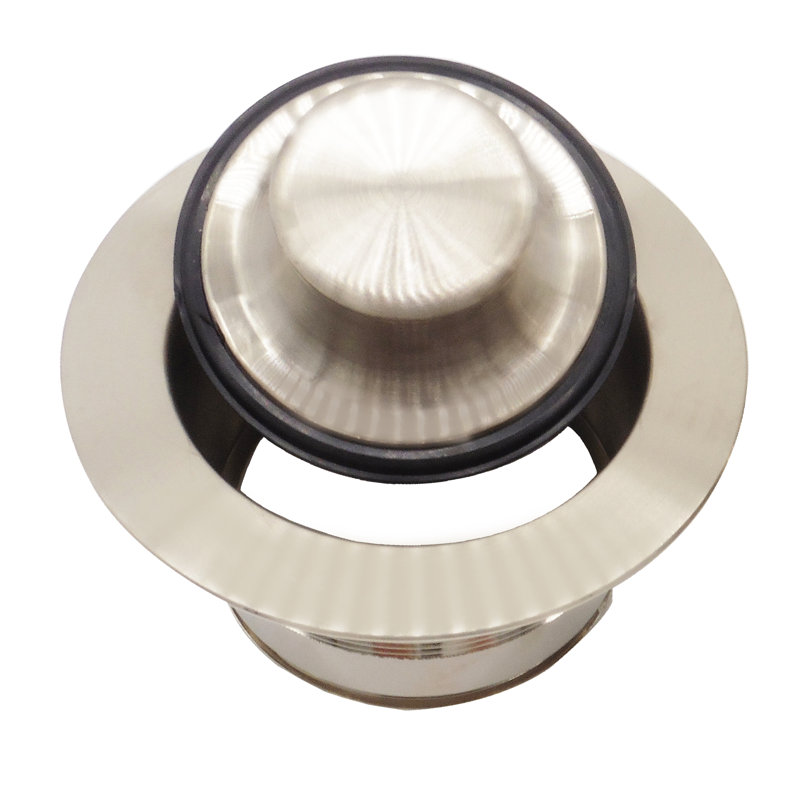 3-1/2" EZ-Mount Brass Kitchen Sink Waste Disposal Drain Flange and Stopper, Satin Nickel