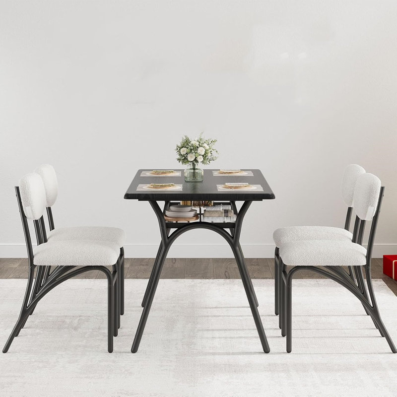 Ensemble de table de salle à manger pour 4, Noir, noir, noir, noir, Beige