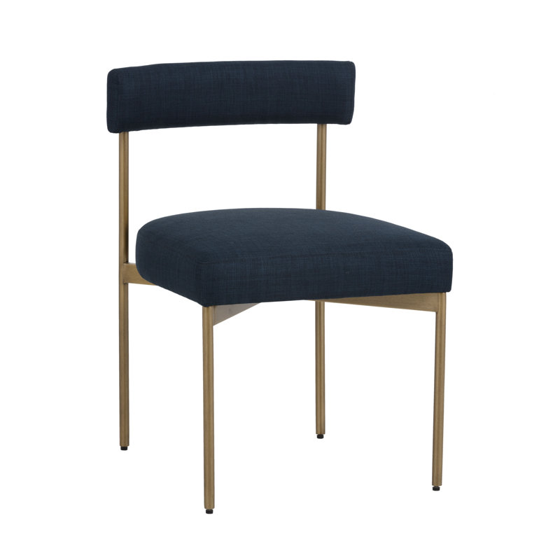 Seneca Upholstered Dining Chair, Navy Blue, Antique Brass