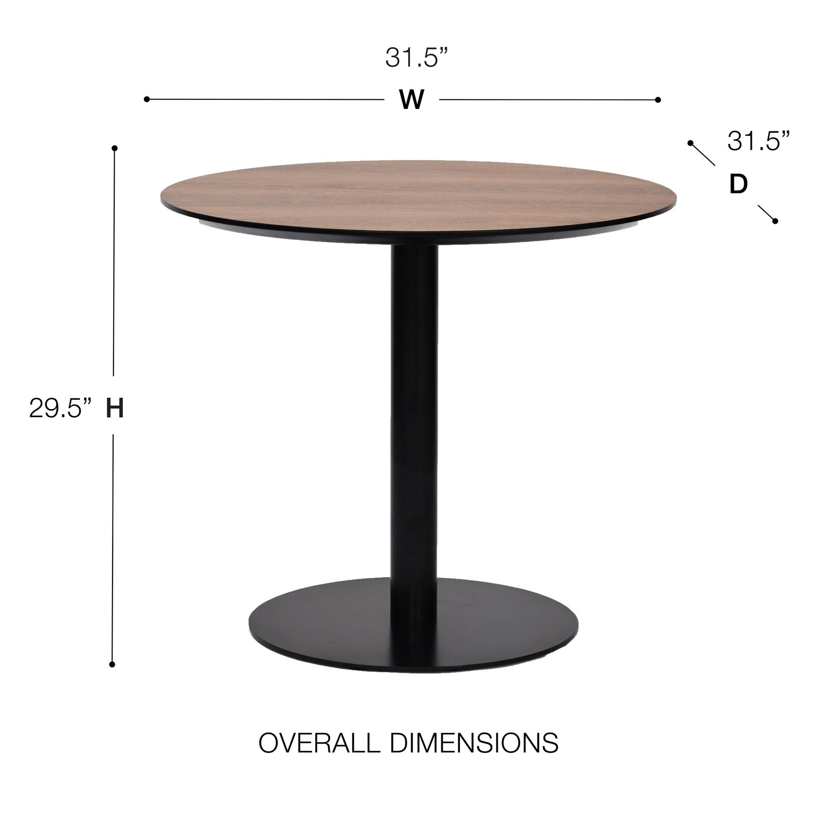 Abode 31.5'' Round Dining Table, Walnut, Black