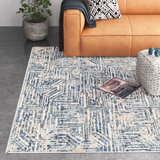 Levinson Geometric Machine Woven Navy/Beige Area Rug