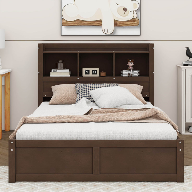 Lit plateforme double avec tablettes coulissantes, Espresso