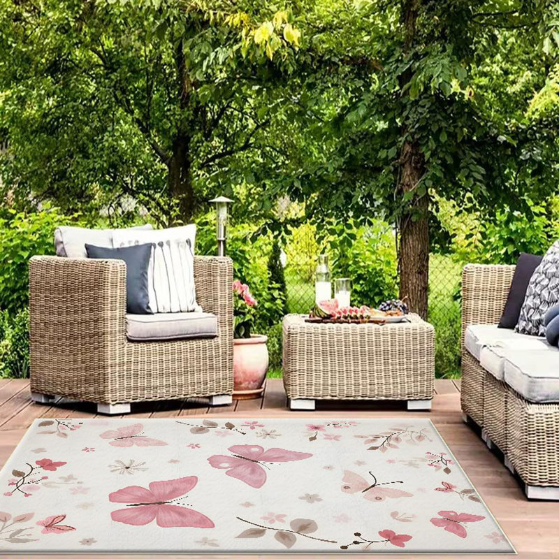 Floral And Butterfly Pattern Area Rug, Soft And Lightweight, Suitable For All Seasons, Easy To Maintain And Easy To Clean, Machine Washable Carpet Floor Mat, Suitable For Living Room, Bedroom, Hallway, Balcony, Patio, Room Decor, Home Decor, Outdoor Deco