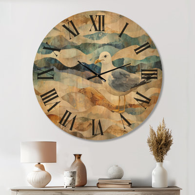 Très grande horloge murale en bois paysage marin - Goéland côtier le Gull I