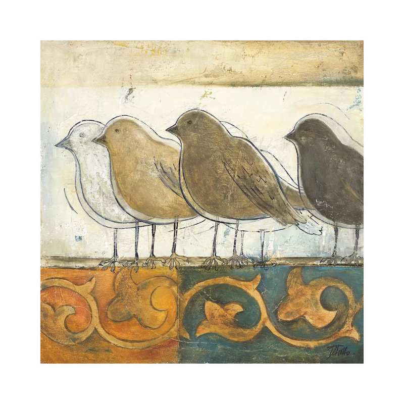 Oiseaux sur Damas I par Patricia Pinto-impression, Toile tendue, Pas de tapis, H 18 po x l 18 po x 1,5 po
