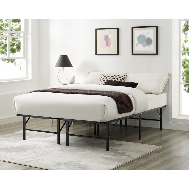  Cadre de lit plateforme en métal pliable 14 po avec rangement sous le lit Muscoy, cadre de lit pliant robuste, aucun sommier