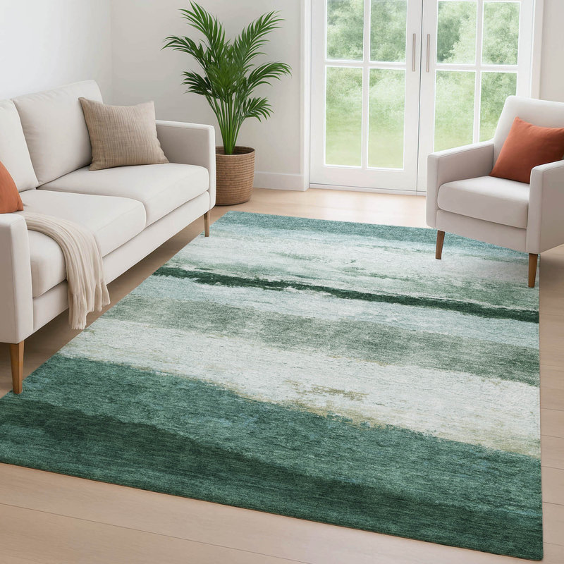 Premium Machine Washable Mayfield Striped Rug, 8' x 10', Fern