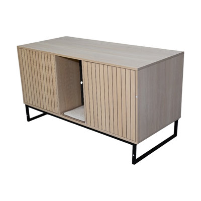 Modern Indoor Cat House, 76.4 Lbs, 47.57" X 21.01" 26.75", With Scratching Mat, Protects Home Furniture, Brown, Particle Board + Blends Into Bedroom Decor,