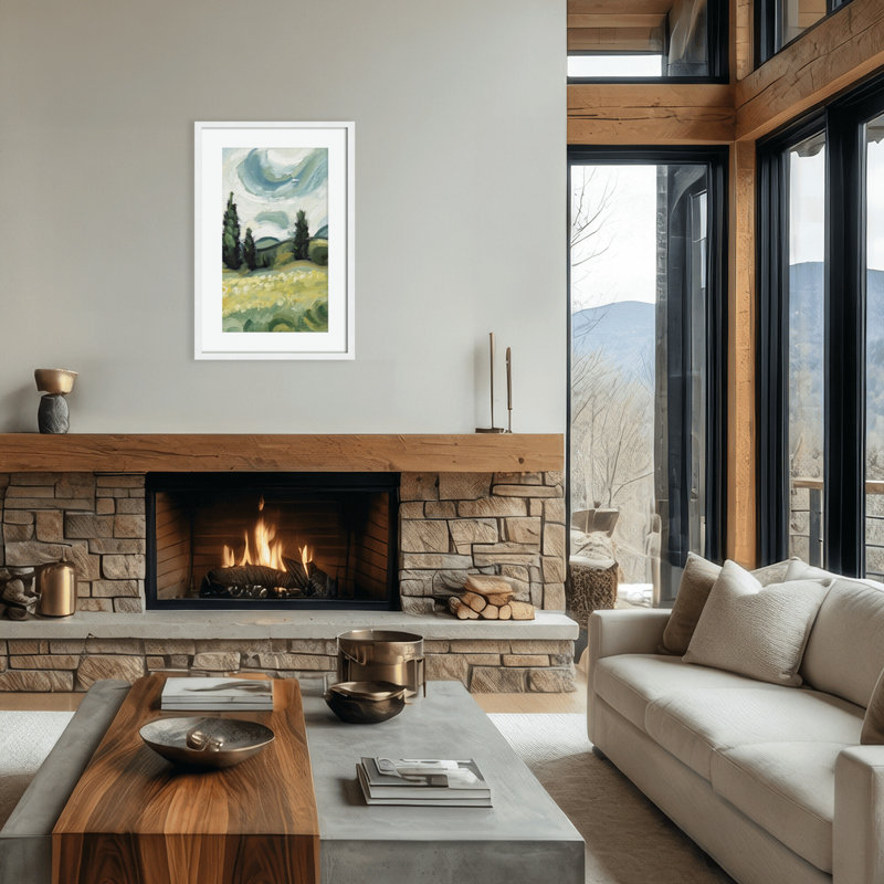 Nature Inspired Whirlwind Dreams: Abstract Swirls Of Hills And Cloudy Skies, 24" H x 16" W x 1.125" D, Framed Matted Print