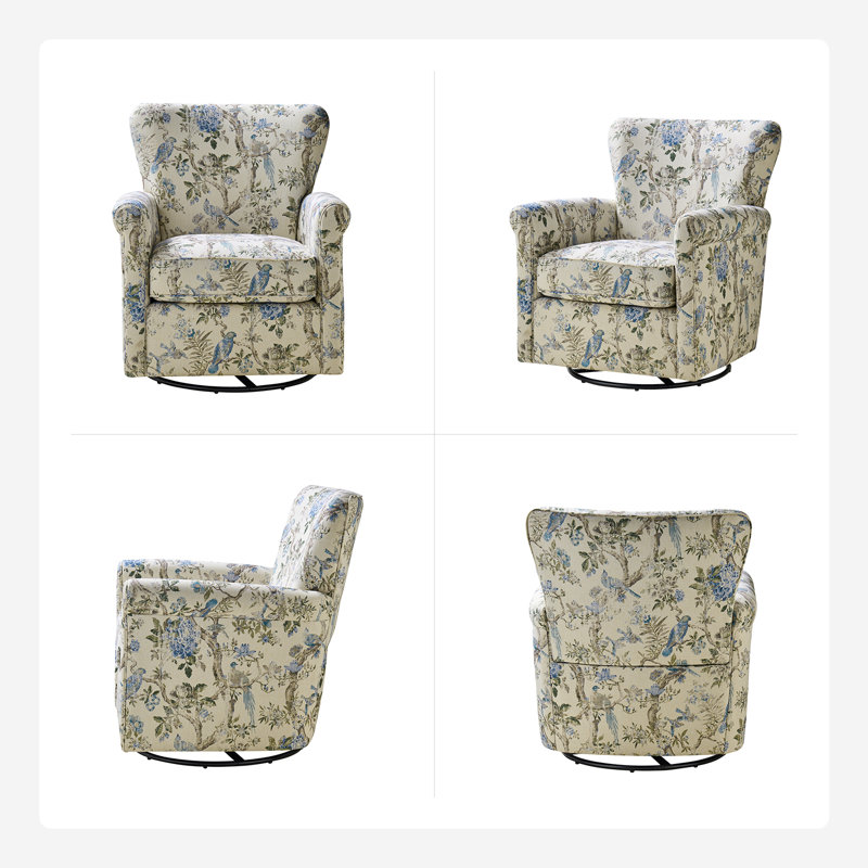 Cofer Upholstered Swivel Armchair, Bird Floral