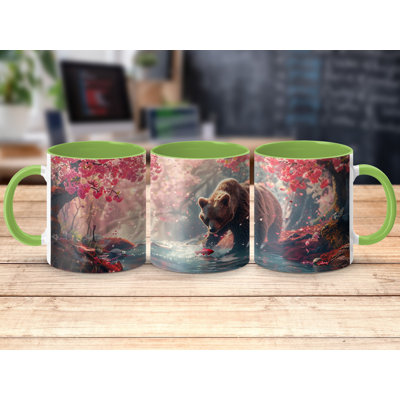 Set of 2 Realistic Animal Design 11oz Accent Mugs – Ceramic Coffee Cups with a Navy Handle and Interior