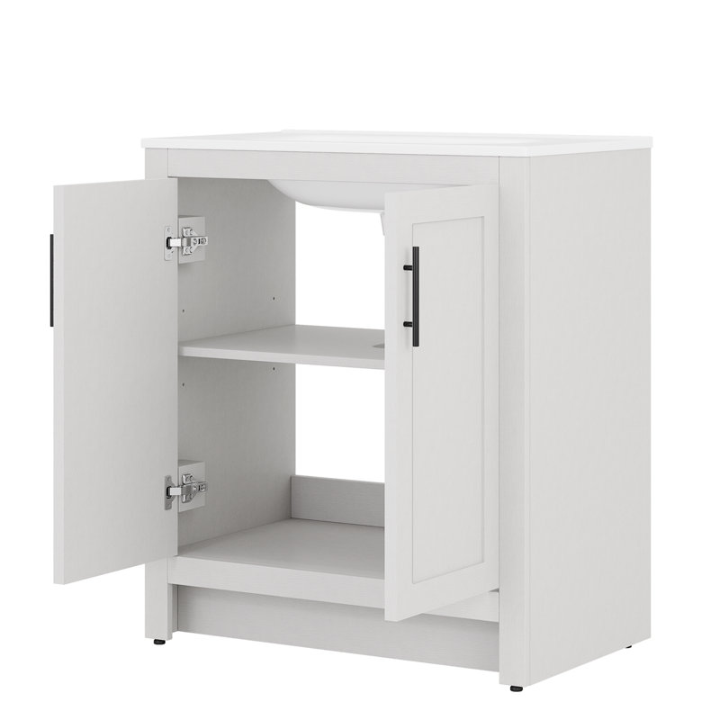 Ensemble de meuble-lavabo autoportant simple 30 po avec lavabo en céramique Lumina, blanc, contreplaqué de bois franc, portes à fermeture en douceur et rangement intérieur réglable