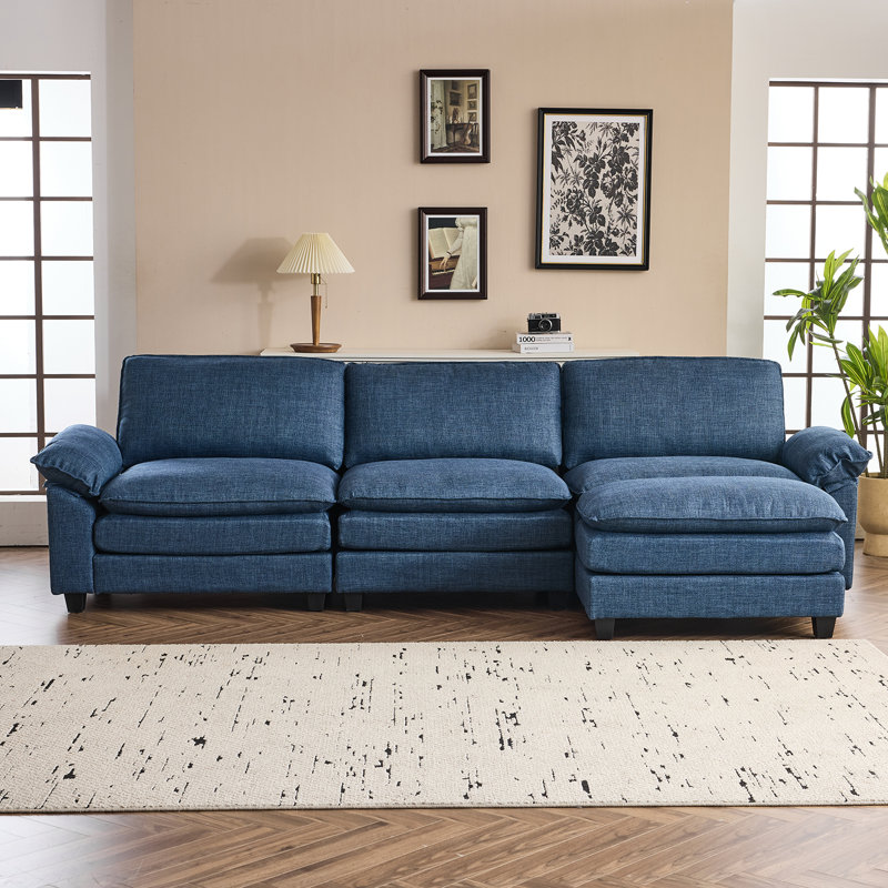 Canapé et canapé avec repose-pieds Avrilynn, Polyester bleu, 120"W x 32.3"D x 33.5"H (3-Seat)