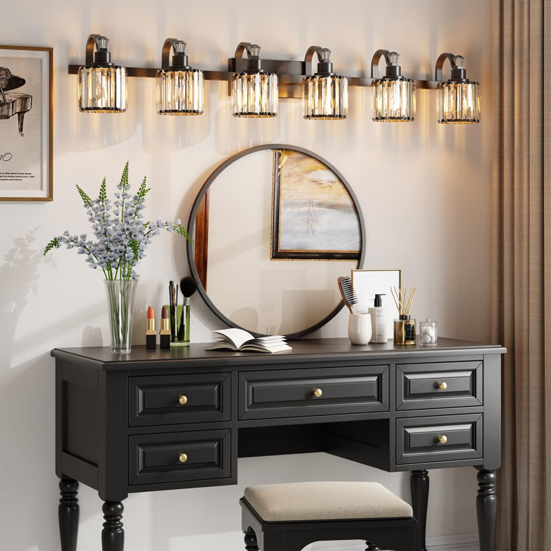 Éclairage pour meuble-lavabo en cristal 6 lumières, Noir, noir, noir, noir