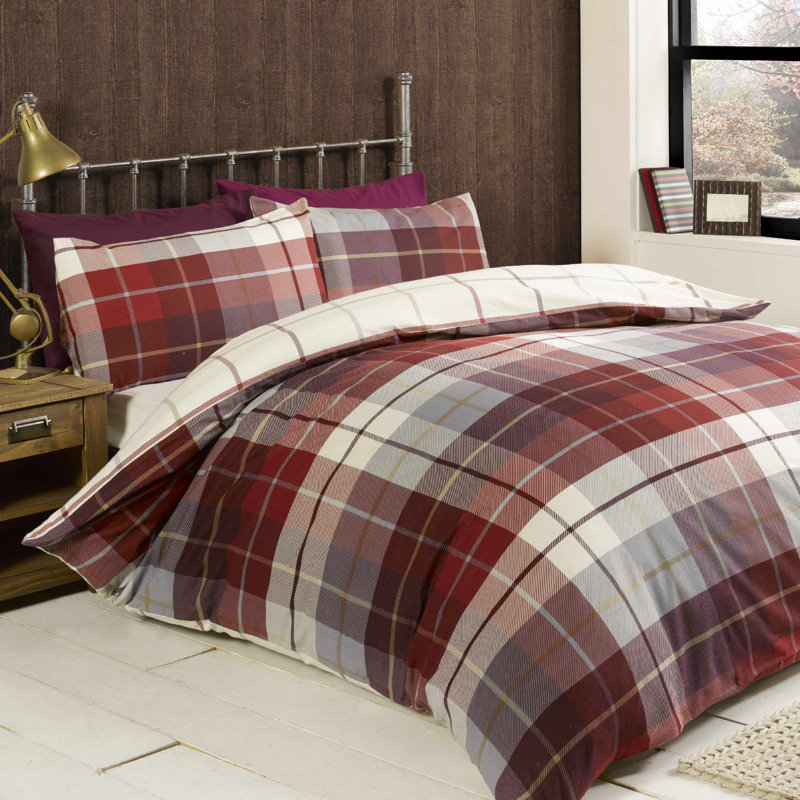 Check Argyle Duvet Cover with Pillowcases, Double Duvet Cover + 2 Standard Pillowcases, Red