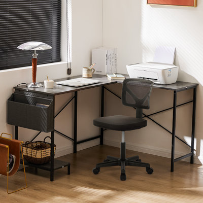 Ensemble de bureau et de chaise: bureau d'ordinateur en forme de L de 49 pouces et chaise en filet réglable en hauteur