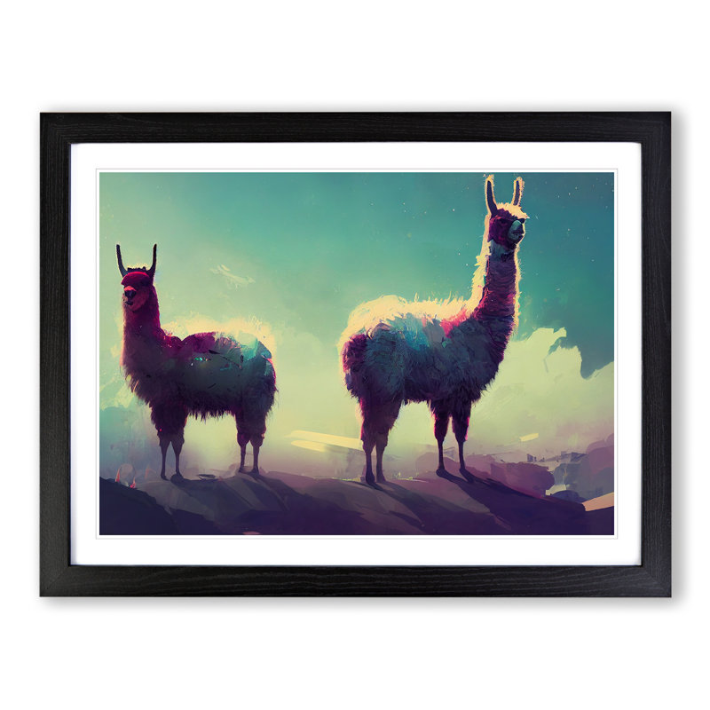 Llama Vol.2 Abstract - Single Picture Frame Print, Black, 46cm H x 64cm W