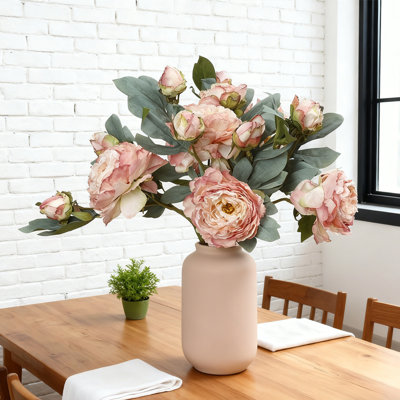4 pièces bouquet de pivoines artificielles à bord cuit, bouquet de pivoines en soie simulé de 18,9 pouces, fleurs en soie pour la décoration de mariage à l'extérieur, décoration de table, rose