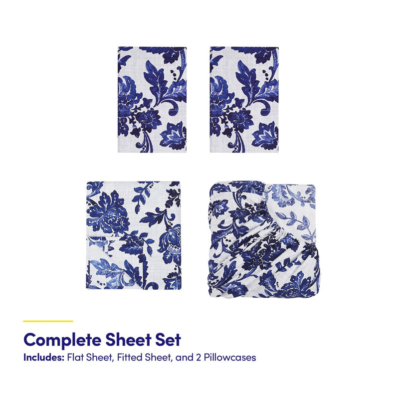 Tuscany Floral Printed Microfiber Sheet Set, Queen