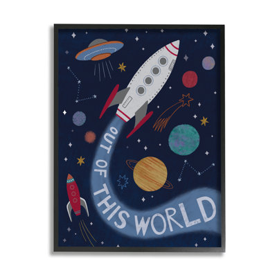 «Out Of This World Text Flying Rocket Ship Galaxy» par Nina Seven - impression