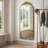58"X24" Arched Full Body Hanging Wall Mounted Mirror With Vintage Ornate Carved Applique On Top And Bottom-23700825