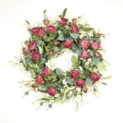24" Artificial Farmhouse Blossom Cluster Greenery Foliage Valentine's Day Wedding Party Rose Floral Wreath For Front Door