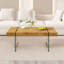 Table basse 43,3 po x 23,6 po en bois aggloméré texturé avec pieds en verre trempé. Convient au salon. Elle peut être utilisée non seulement comme table basse, mais aussi comme table d'appoint ou présentoir.