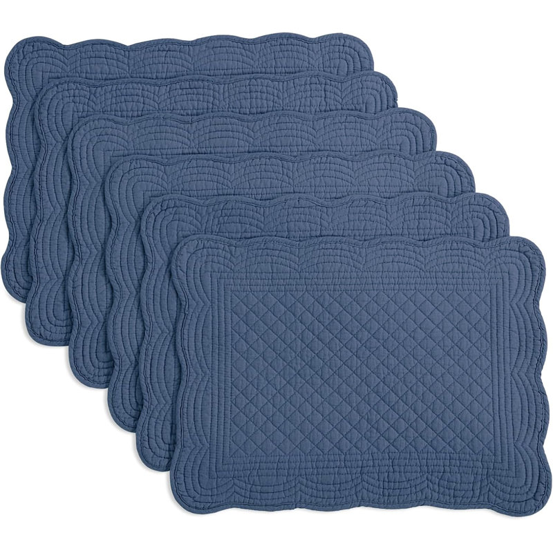 Ensembles de table rectangulaires en coton matelassé bleu saphir (lot de 6)